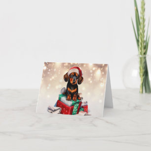 Carte de vœux de Noël chiot teckel