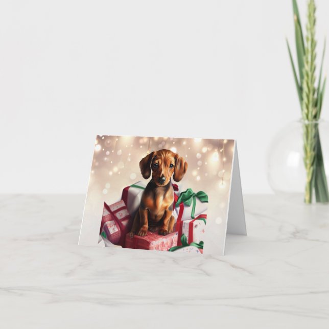 Carte de vœux de Noël chiot teckel (Devant)