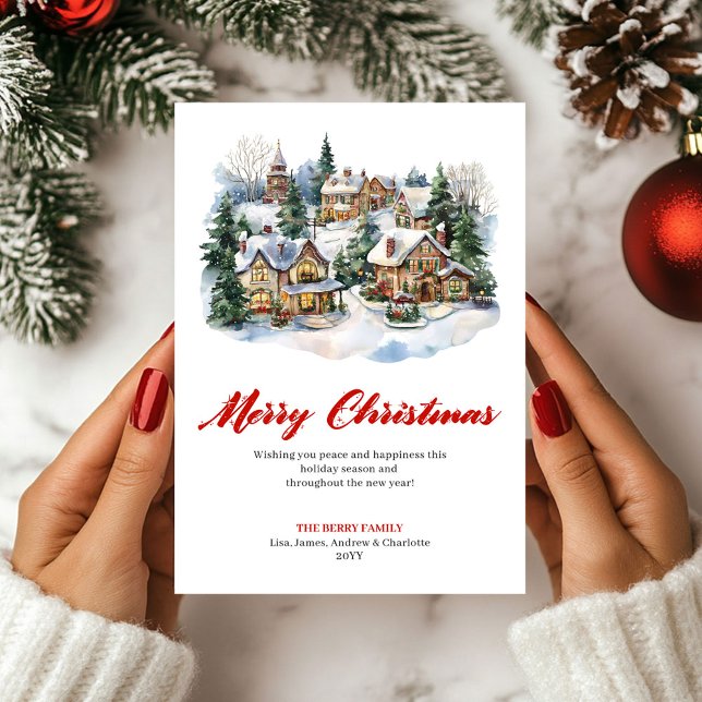 Carte de vœux de Noël classique rouge et vert (Classic Red Green Christmas Scene Greeting Card)