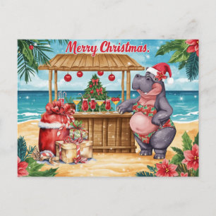 Carte de vœux de Noël Cocktail Party Hippopotame