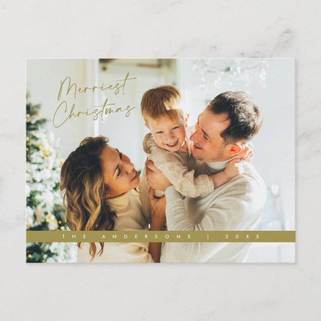 Carte de vœux de Noël contemporaine, photo de fami (Devant)
