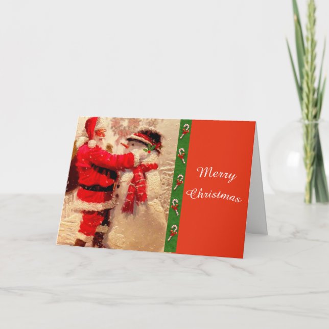 Carte de voeux de Noël Cute Père Noël et Snowman (Devant)