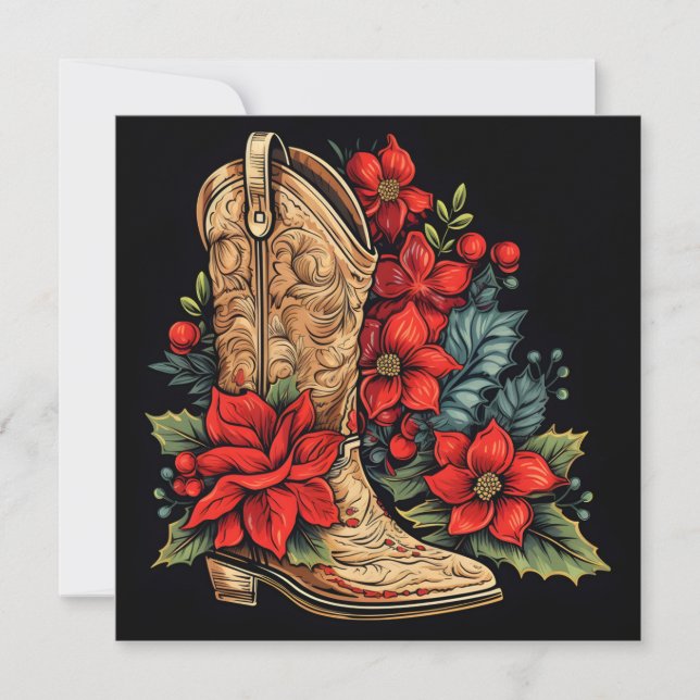 carte de vœux de Noël de bottes de cowboy (Devant)