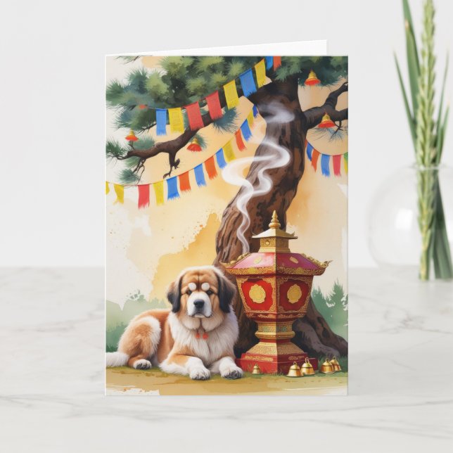Carte de voeux de Noël de Chien Mastiff Tibétain (Devant)