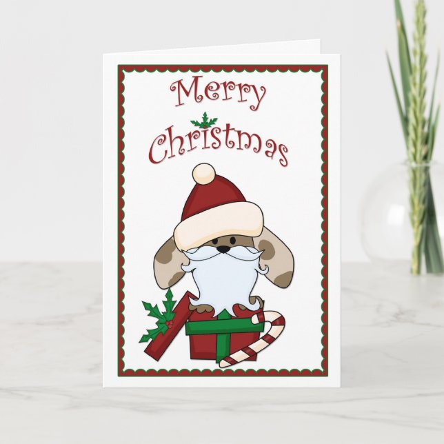 Carte de voeux de Noël de Chien Père Noël (Devant)