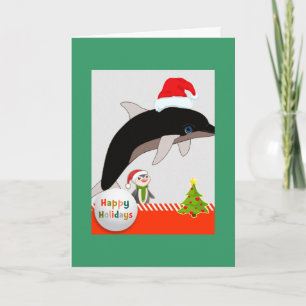 Carte de voeux de Noël de dauphin de Père Noël de