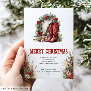 Carte de vœux de Noël de ferme rouge vert