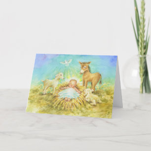 Carte de voeux de Noël de Jésus avec animaux