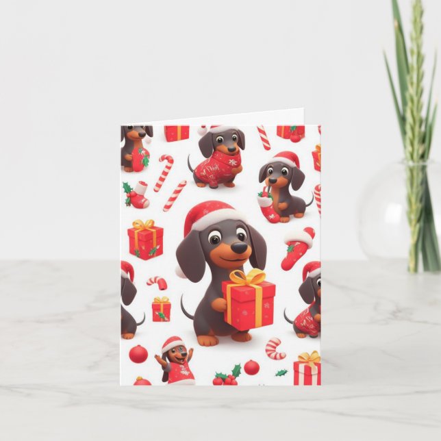 Carte de voeux de Noël de la famille Dachshund (Devant)