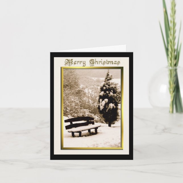 Carte de voeux de Noël de neige sur banc (Devant)