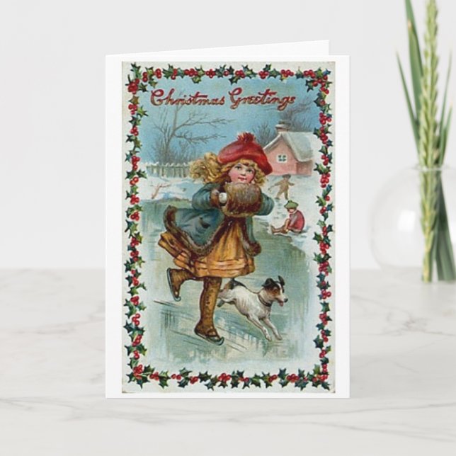 Carte de voeux de Noël de Patinage victorien (Devant)