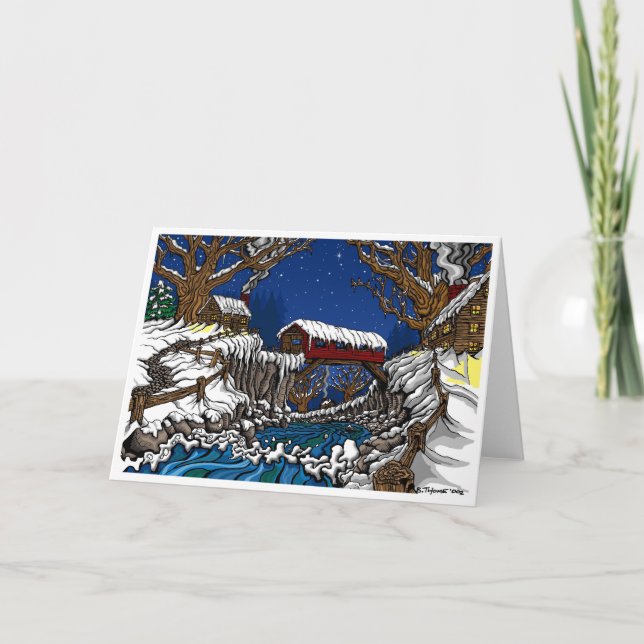 Carte de voeux de Noël de pont couvert (Devant)
