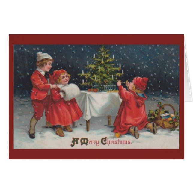 Carte de voeux de Noël décorée par arbre victorien (Devant horizontal)