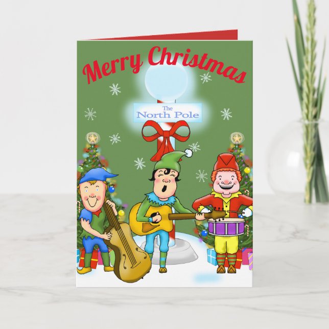 Carte de voeux de Noël des elfes musiciens (Devant)