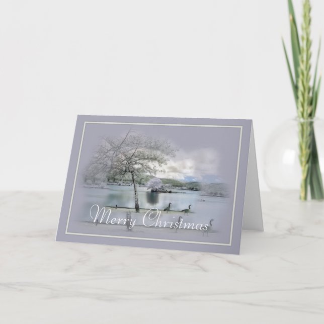 Carte de voeux de Noël d'hiver Lake/Oies (Devant)