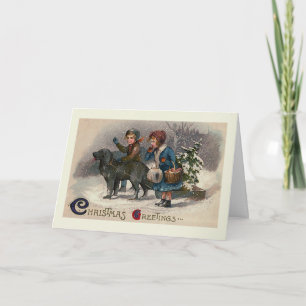 Carte de voeux de Noël "Dog Pulling Sled"