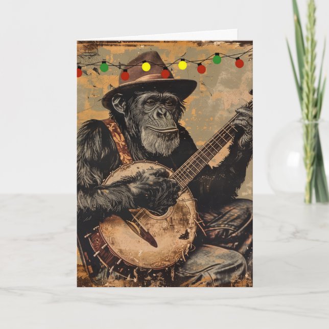 CARTE DE VOEUX DE NOËL DRÔLE DE CHIMPANZÉ (Devant)