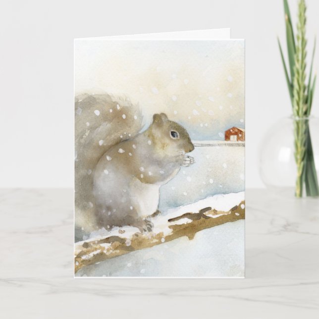 Carte de voeux de Noël - Écureuil en hiver (Devant)