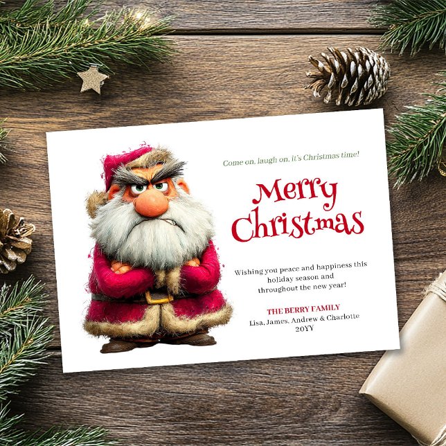 Carte de vœux de Noël éditable avec un Père Noël g (Popular grumpy Claus editable Christmas greeting)