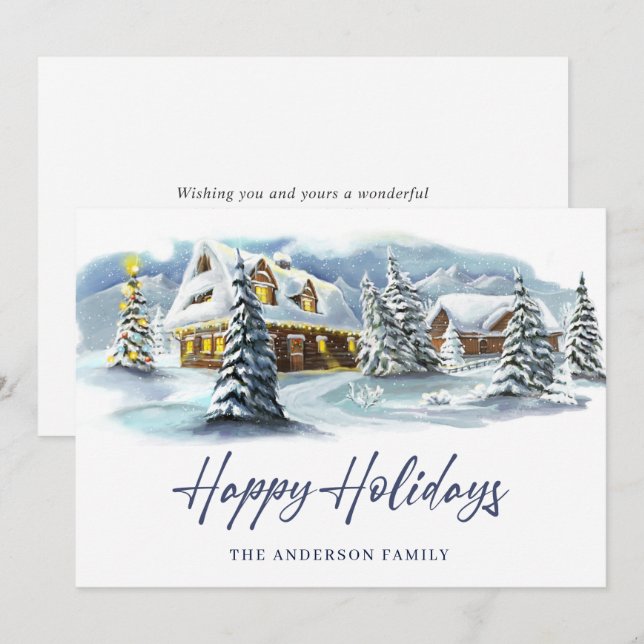 Carte de vœux de Noël Élégante Campagne d'Hiver (Devant / Derrière)
