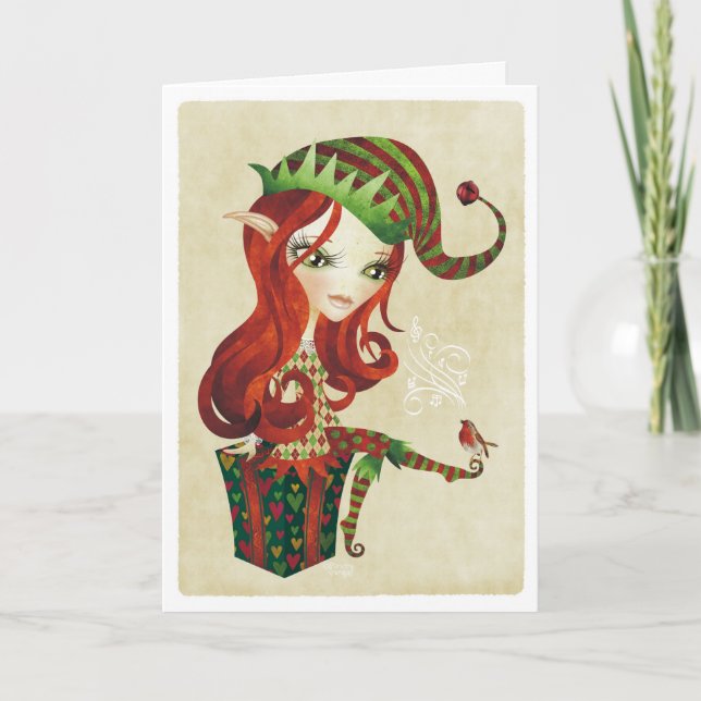Carte de voeux de Noël Elfie (Devant)