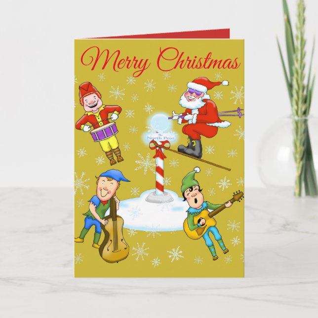 Carte de voeux de Noël Elves et Père Noël (Devant)