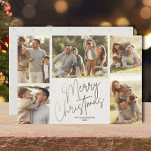 Carte de vœux de Noël en or cinq photos Joyeux Noë