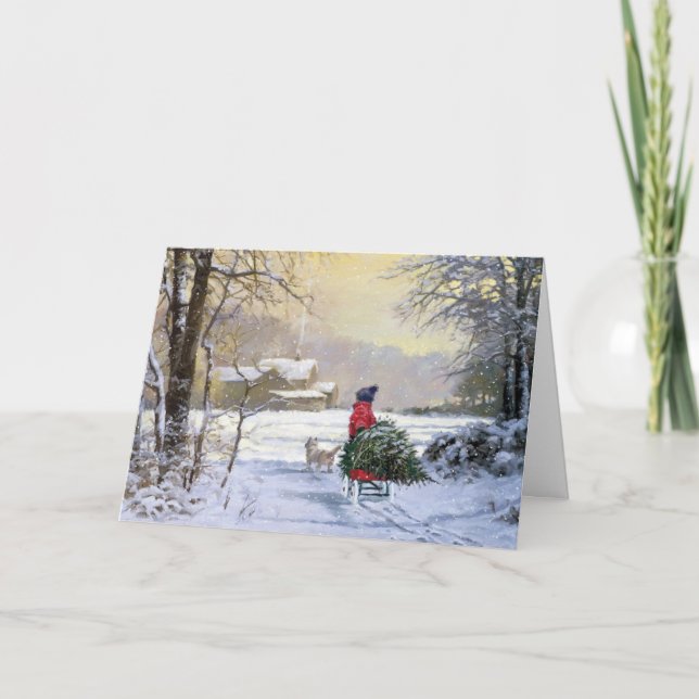 Carte de voeux de Noël, enfant et chien de Westie (Devant)