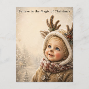 Carte de vœux de Noël enfant rennes mignon