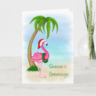 Carte de voeux de Noël Flamant rose Palm Tree