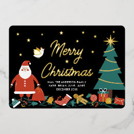 Carte de voeux de Noël Foil de Noël Cute Père Noël