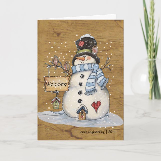 Carte de voeux de Noël Folk Art Snowman (Devant)