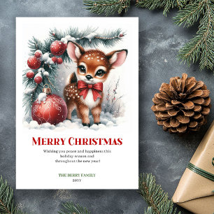 Carte de vœux de Noël Forêt enneigée Faon Tranquil