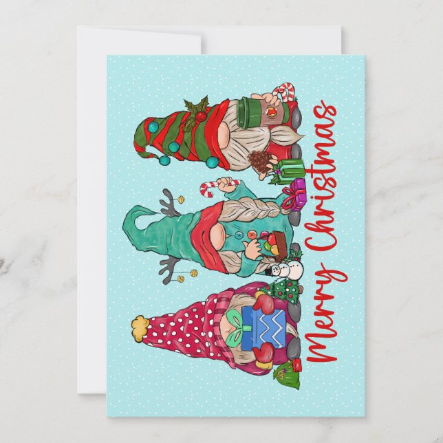 Carte de voeux de Noël Gnomes Trio (Devant)
