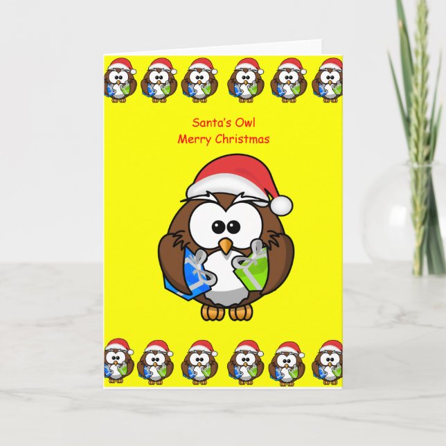 Carte de voeux de Noël hibou personne enfants jaun (Devant)