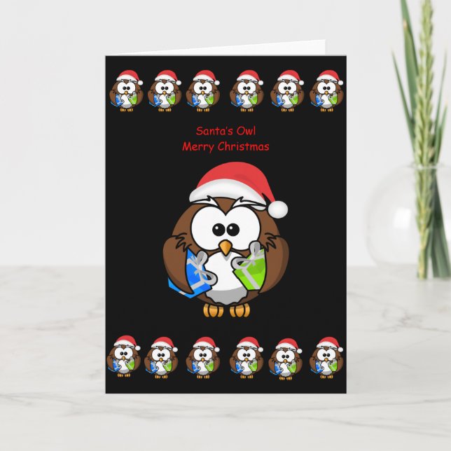 Carte de voeux de Noël hibou personne enfants noir (Devant)