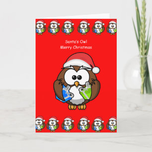 Carte de voeux de Noël hibou personne enfants roug