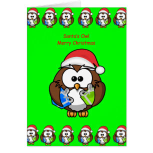 Carte de voeux de Noël hibou personne enfants vert