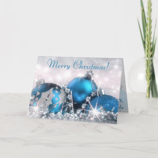 Carte de voeux de Noël Joyeux bleu et argent (Devant)