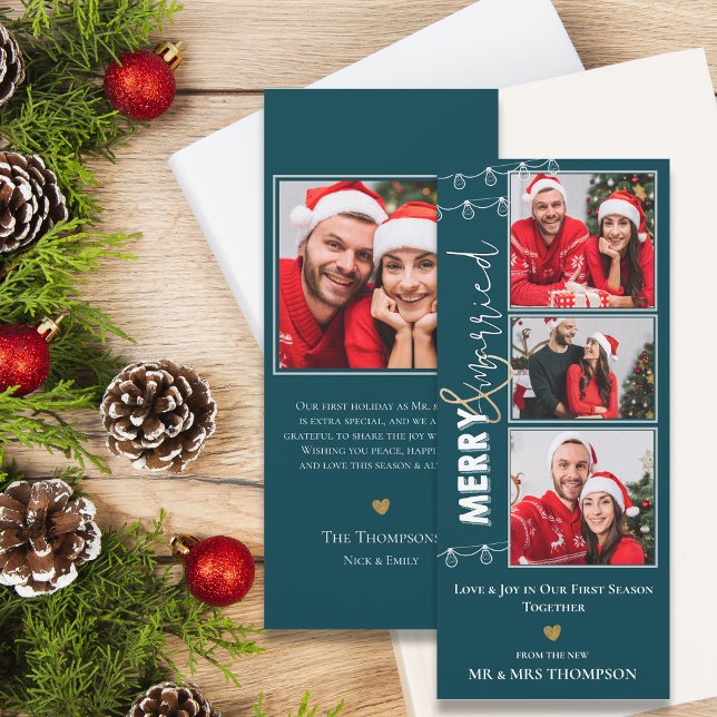 Carte de voeux de Noël Joyeux marié récemment mari (Merry Married Newlywed Christmas Greeting Card)