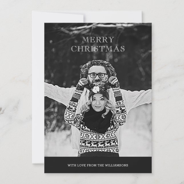 Carte de voeux de Noël Joyeux Photo Monochrome (Devant)