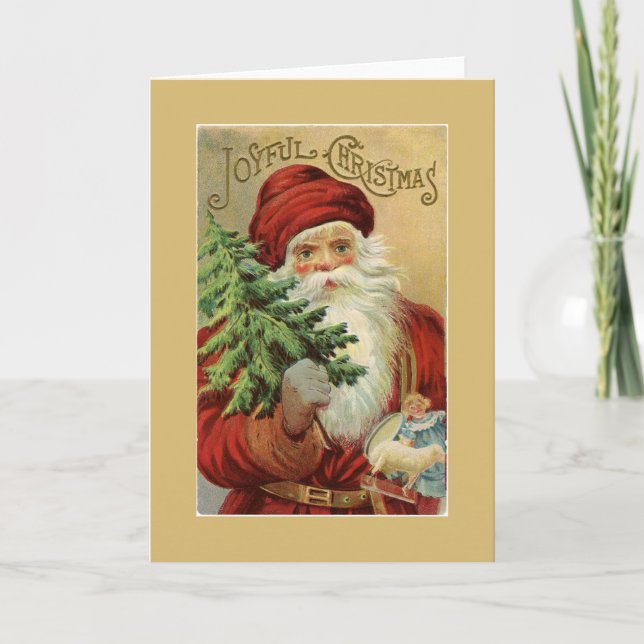 Carte de voeux de Noël Joyful Old World Père Noël (Devant)