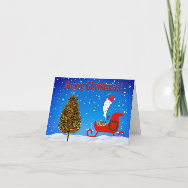 Carte de voeux de Noël mignonne Sleigh et Birdie (Devant)