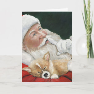 Carte de voeux de Noël père Noël et Corgi Pup
