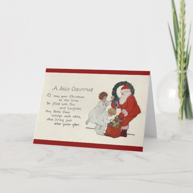 Carte de voeux de Noël Père Noël et Enfants vintag (Devant)