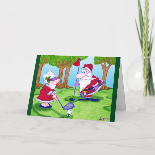 Carte de voeux de Noël père Noël Golf (Devant)