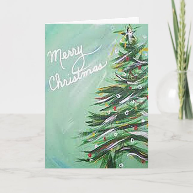 Carte de vœux de Noël pliée en forme de sapin (Devant)