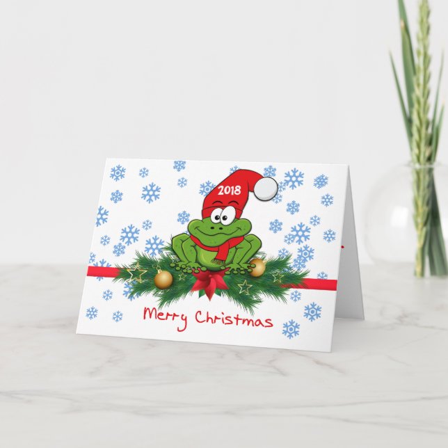 Carte de voeux de Noël pliée Silly Cartoon Frog (Devant)