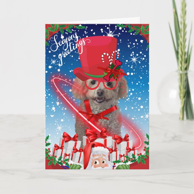 Carte de vœux de Noël Poodle Seasons (Devant)