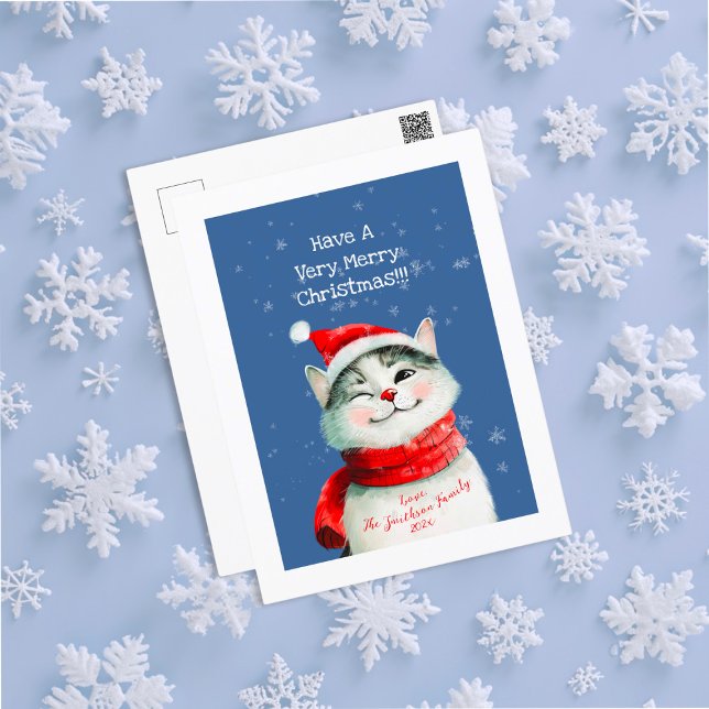 Carte de voeux de Noël pour chat mignon (Cute Cat Merry Christmas Post Card)